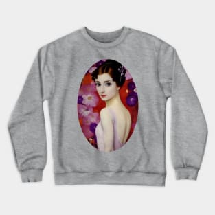 Vibrant Vintage Style Woman on Floral Background Art Crewneck Sweatshirt